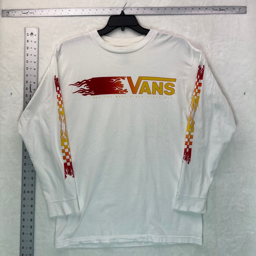Vans Large Flame Logo Long Sleeve Shirt White Classic Fit Skate Tee